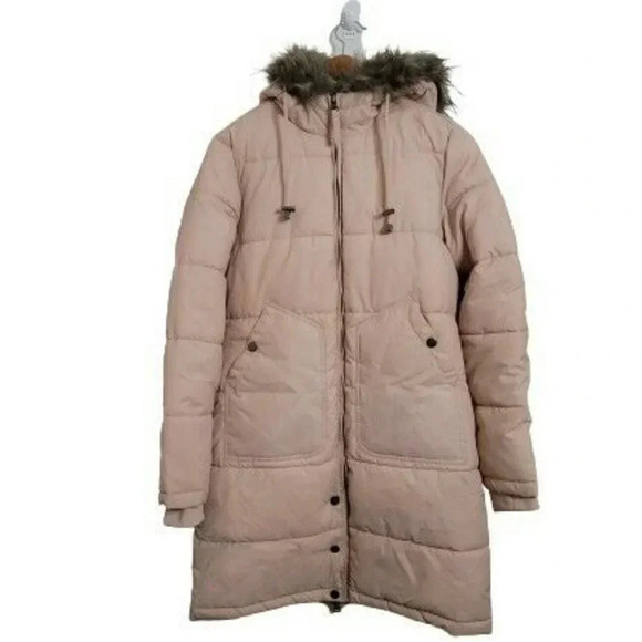 Maralyn & Me Faux-Fur-Trim Hooded Puffer Coat Juniors size M pink mid- length - Picture 1 of 10